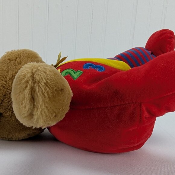 Vintage Eden Brown Teddy Bear Plush 12" Stuffed Animal 123 Red Blue Pajamas - Picture 4 of 11